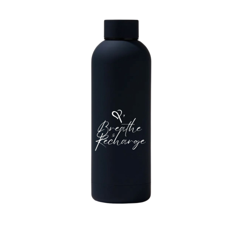 "Breathe & Recharge" Matte Black Water Bottle