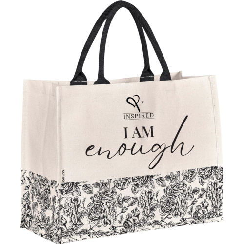 "I AM enough" Botanical Canvas Tote Bag