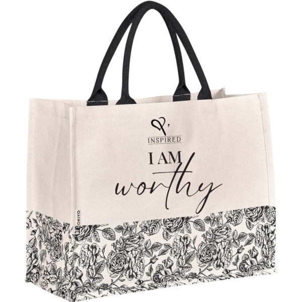 1 (6) "I AM worthy" Botanical Canvas Tote Bag