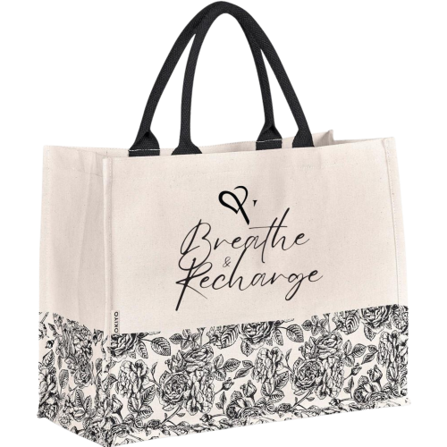 "Breathe & Recharge" Botanical Canvas Tote Bag